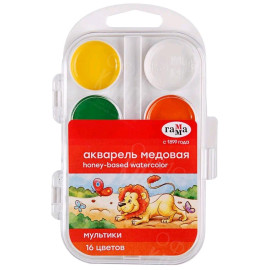 КРАСКИ АКВАРЕЛЬНЫЕ МЕДОВЫЕ 16 ЦВЕТОВ ГАММА "МУЛЬТИКИ", БЕЗ КИСТИ, ПЛАСТИКОВАЯ КОРОБКА (211046_16)