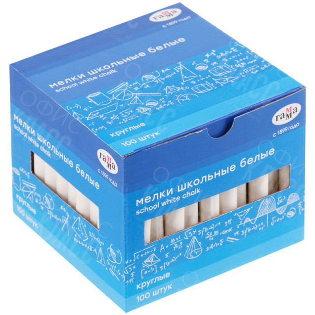 МЕЛ БЕЛЫЙ ГАММА, 100 ШТУК, КРУГЛЫЙ, МЯГКИЙ, БЕЛЫЙ