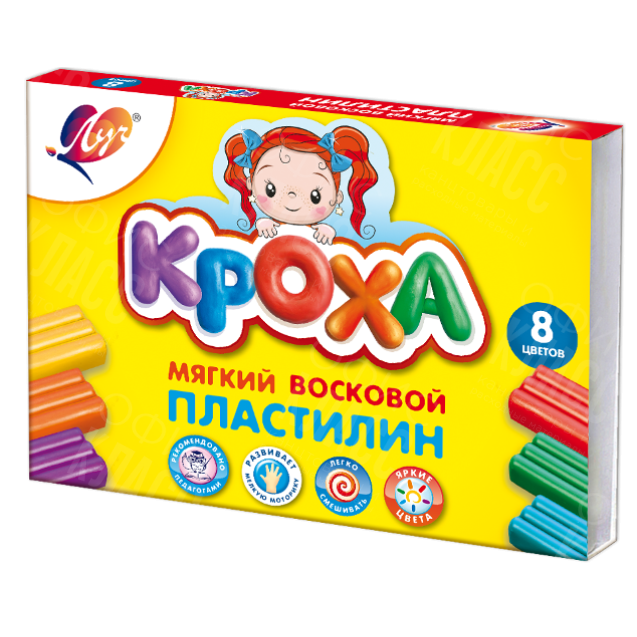 ПЛАСТИЛИН  8 ЦВЕТОВ МЯГКИЙ 25С 1551-08 ЛУЧ