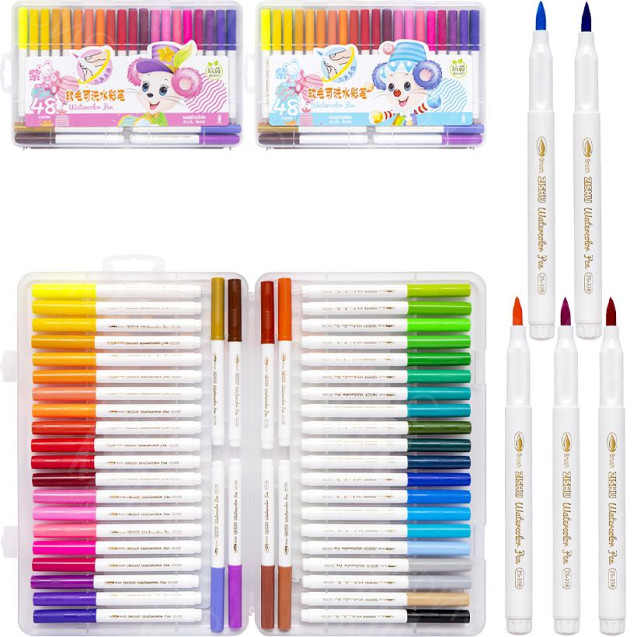 ФЛОМАСТЕР - КИСТОЧКА 48 ЦВЕТОВ 228-48 "WATER COLOR PEN" В ПЛАСТИКОВОМ БОКСЕ