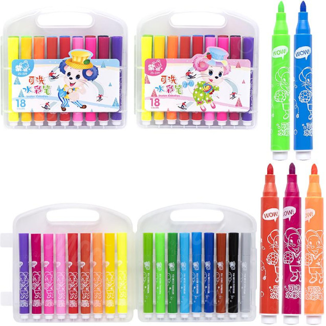 ФЛОМАСТЕР 18 ЦВЕТОВ 229-18 "WATER COLOR PEN" В ПЛАСТИКОВОМ БОКСЕ