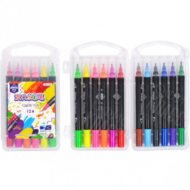 ФЛОМАСТЕРЫ ДВУХСТОРОННИЕ 12 ШТУК=12 ЦВЕТОВ 195-12 В ПЛАСТИКОВОМ БОКСЕ