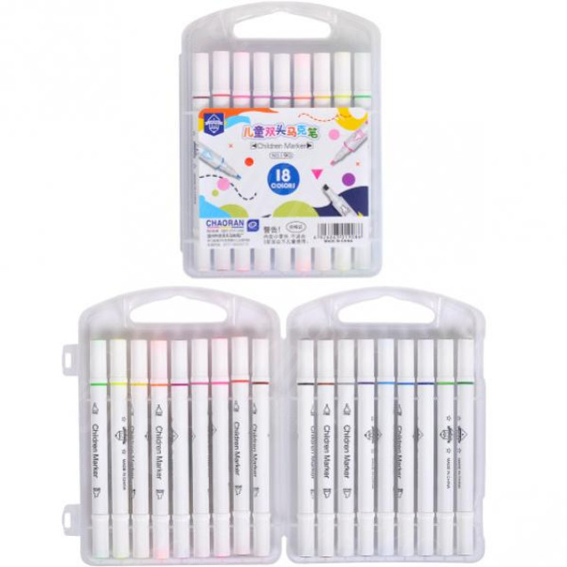 ФЛОМАСТЕРЫ-МАРКЕРЫ ДВУХСТОРОННИЕ 18 ЦВЕТОВ CHILDREN MARKER 190-18 В ПЛАСТИКОВОМ БОКСЕ