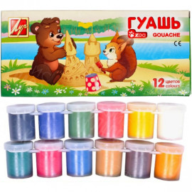 ГУАШЬ 12 ЦВЕТОВ 15МЛ МИНИ ZOO (БЛОК-ТАРА) 1356-08 ЛУЧ