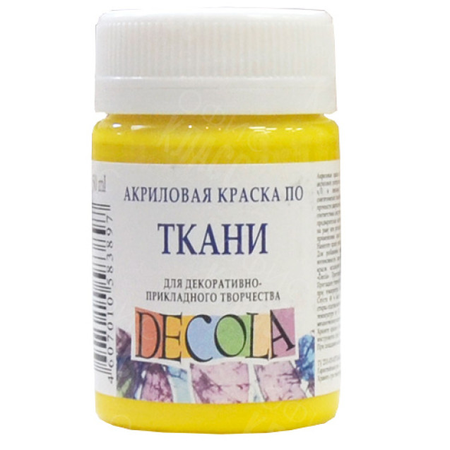 КРАСКА АКРИЛОВАЯ ТКАНЬ ЖЕЛТАЯ СРЕДНЯЯ 50МЛ DECOLA 4128220