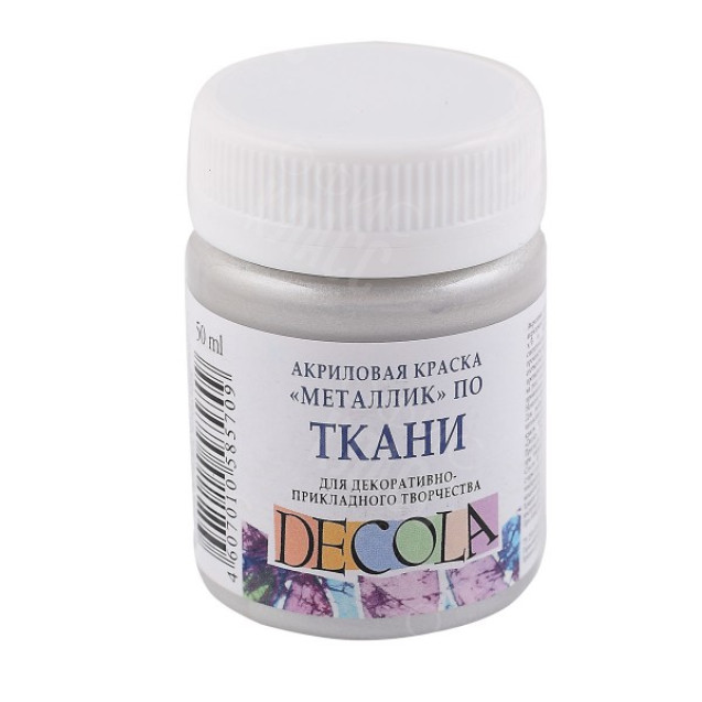 КРАСКА АКРИЛОВАЯ ТКАНЬ СЕРЕБРО 50МЛ DECOLA 4128966