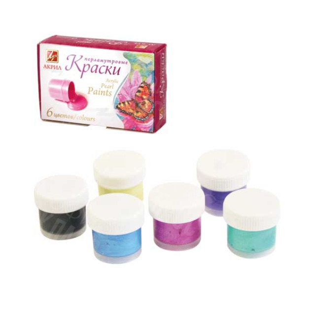КРАСКИ  6 ЦВЕТОВ АКРИЛОВЫЕ ПЕРЛАМУТРОВЫЕ 15МЛ НАБОР 22С 1411-08 ЛУЧ