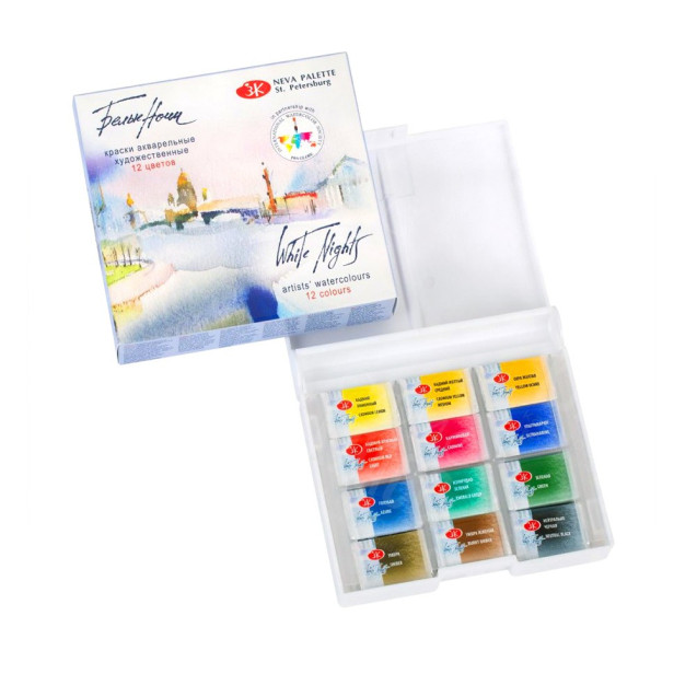 КРАСКИ 12 ЦВЕТОВ АКВАРЕЛЬНЫЕ.ХУДОЖЕСТВЕННЫЕ БЕЛЫЕ НОЧИ(КЮВЕТЫ) 1942036
