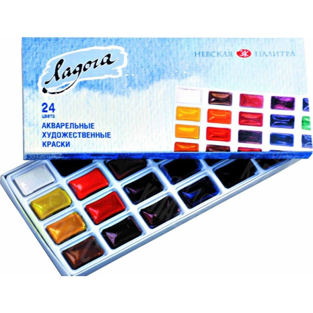 КРАСКИ 24 ЦВЕТА АКВАРЕЛЬНЫЕ ХУДОЖЕСТВЕННЫЕ ЛАДОГА 2041026