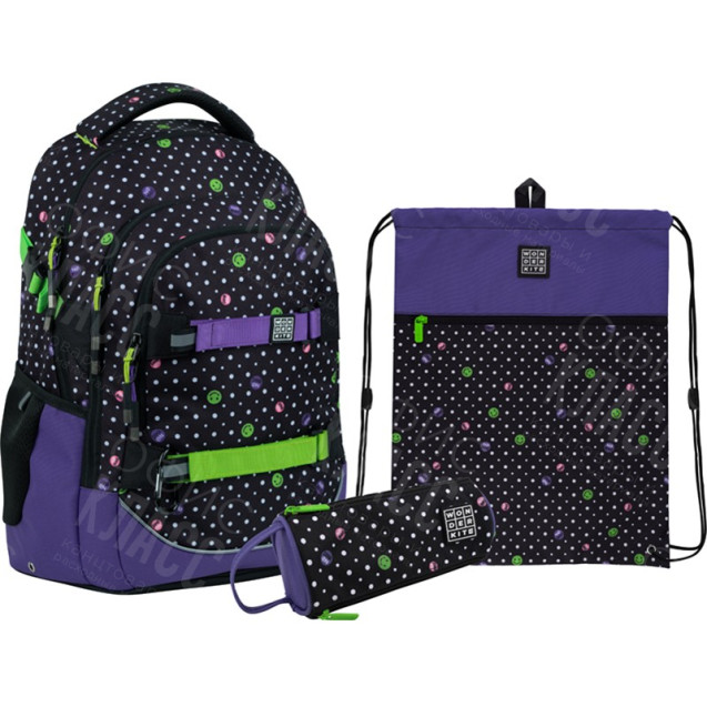 РЮКЗАК ШКОЛЬНЫЙ КАРКАСНЫЙ + СУМКА ДЛЯ ОБУВИ + ПЕНАЛ KITE SET_WK22727M5