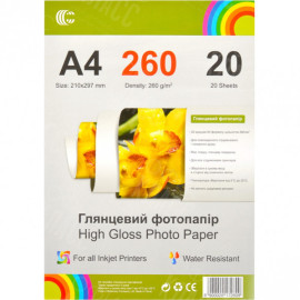 ФОТОБУМАГА А4 "С" ПЛОТНОСТЬ 260/М²  ГЛЯНЦЕВАЯ 