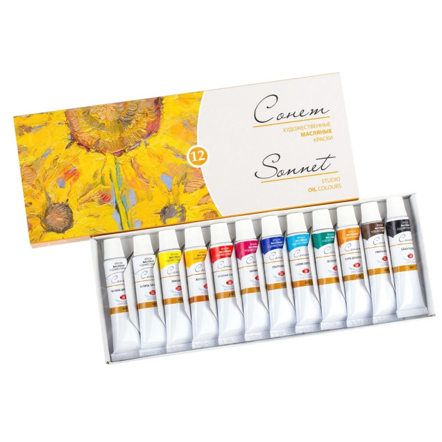 КРАСКИ 12 ЦВЕТОВ МАСЛЯНЫЕ ХУДОЖЕСТВЕННЫЕ 10МЛ НАБОР СОНЕТ 2641099