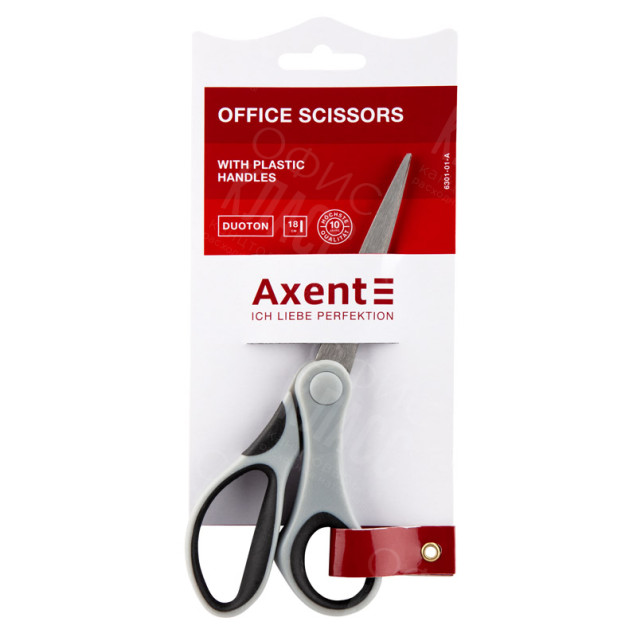 НОЖНИЦЫ AXENT DUOTON 6301-01-A, 18 СМ, С ПРОРЕЗИНЕННЫМИ РУЧКАМИ, СЕРО-ЧЕРНЫЕ