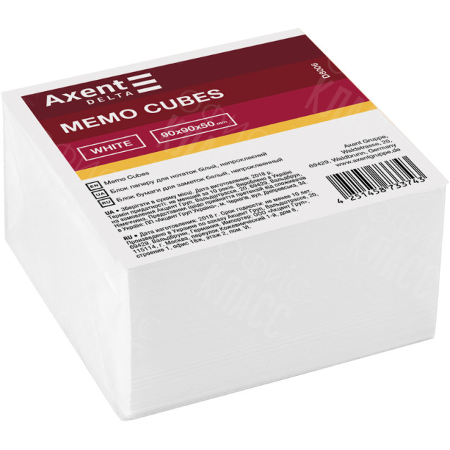 БУМАГА ДЛЯ ЗАМЕТОК AXENT DELTA D8006, 90Х90Х50 ММ, НЕПРОКЛЕЕННАЯ