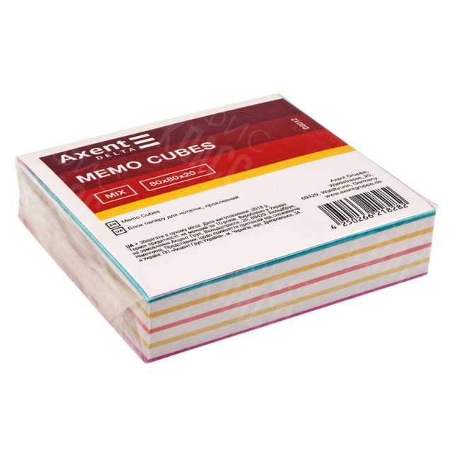 БУМАГА ДЛЯ ЗАМЕТОК AXENT DELTA MIX D8012, 80Х80Х20 ММ, ПРОКЛЕЕННАЯ