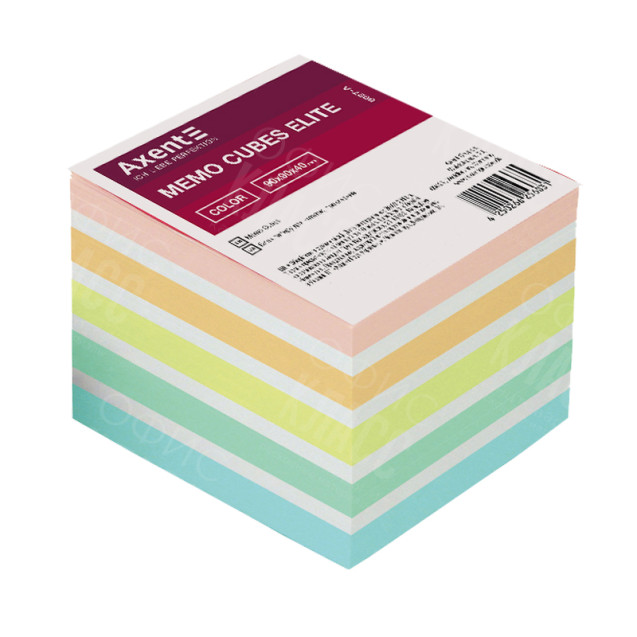 БУМАГА ДЛЯ ЗАМЕТОК AXENT ELITE "COLOR” 8027-A, 90Х90Х40 ММ, ПРОКЛЕЕННАЯ