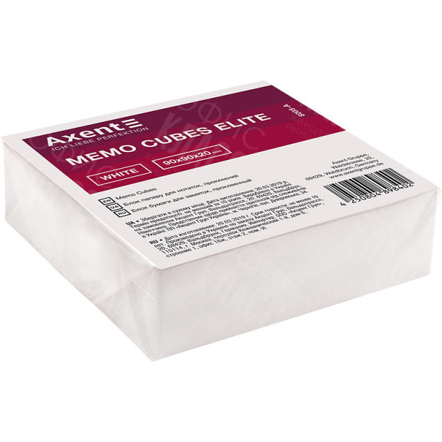 БУМАГА ДЛЯ ЗАМЕТОК AXENT ELITE "WHITE” 8005-A, 90Х90Х20 ММ, ПРОКЛЕЕННАЯ