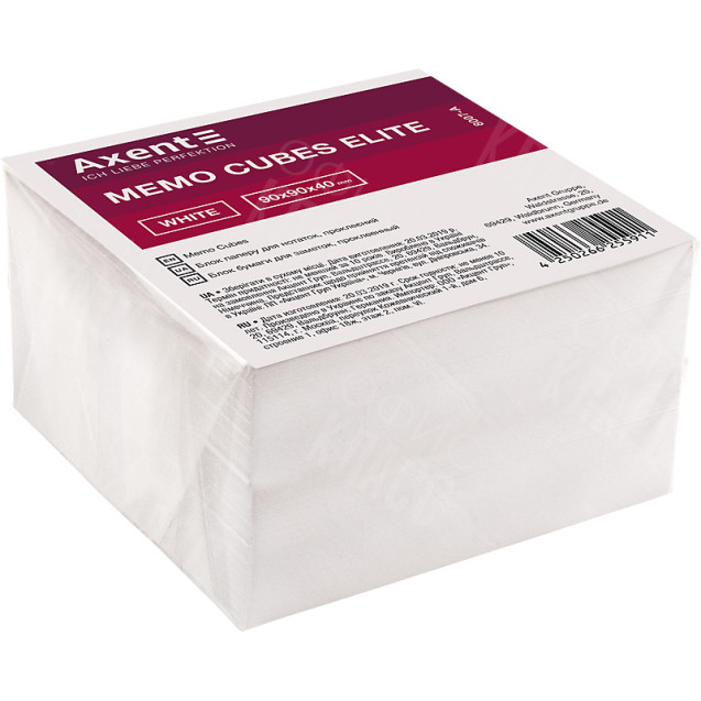 БУМАГА ДЛЯ ЗАМЕТОК AXENT ELITE "WHITE” 8007-A, 90Х90Х40 ММ, ПРОКЛЕЕННАЯ
