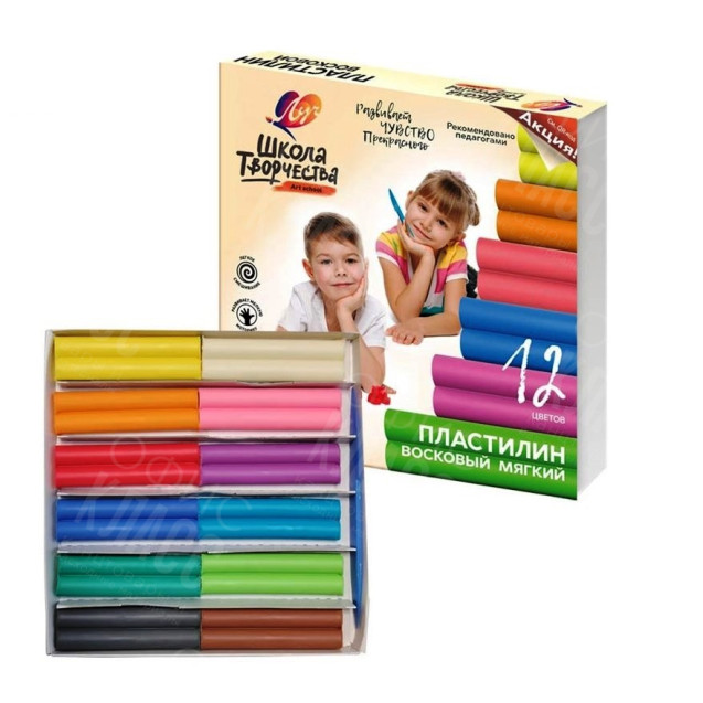 ПЛАСТИЛИН 12ЦВ МЯГКИЙ ПАСТЕЛЬНЫЕ ЦВ 29С 1771-08 ЛУЧ