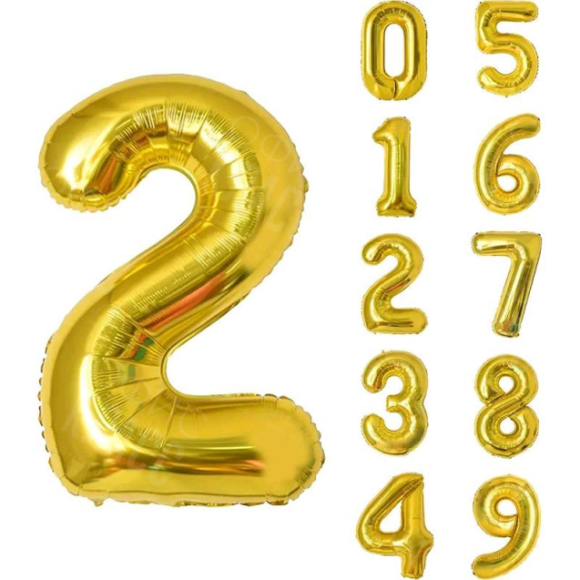 ЗОЛОТОЙ ВОЗДУШНЫЙ ШАР 83СМ ЦИФРА 2