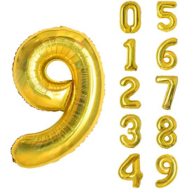 ЗОЛОТОЙ ВОЗДУШНЫЙ ШАР 83СМ ЦИФРА 9