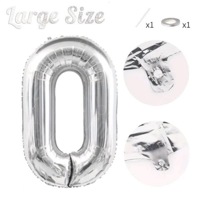 СЕРЕБРЯНЫЙ ВОЗДУШНЫЙ ШАР 83СМ ЦИФРА 0