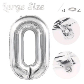 СЕРЕБРЯНЫЙ ВОЗДУШНЫЙ ШАР 83СМ ЦИФРА 0