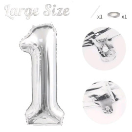 СЕРЕБРЯНЫЙ ВОЗДУШНЫЙ ШАР 83СМ ЦИФРА 1