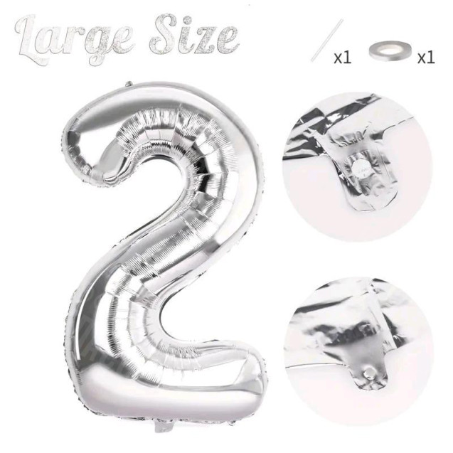 СЕРЕБРЯНЫЙ ВОЗДУШНЫЙ ШАР 83СМ ЦИФРА 2