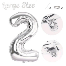 СЕРЕБРЯНЫЙ ВОЗДУШНЫЙ ШАР 83СМ ЦИФРА 2