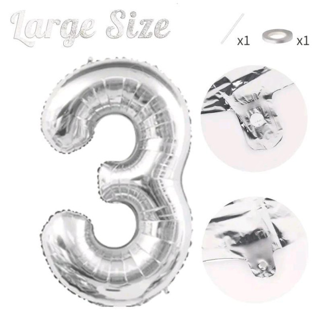 СЕРЕБРЯНЫЙ ВОЗДУШНЫЙ ШАР 83СМ ЦИФРА 3