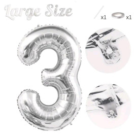 СЕРЕБРЯНЫЙ ВОЗДУШНЫЙ ШАР 83СМ ЦИФРА 3