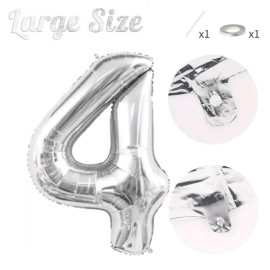 СЕРЕБРЯНЫЙ ВОЗДУШНЫЙ ШАР 83СМ ЦИФРА 4
