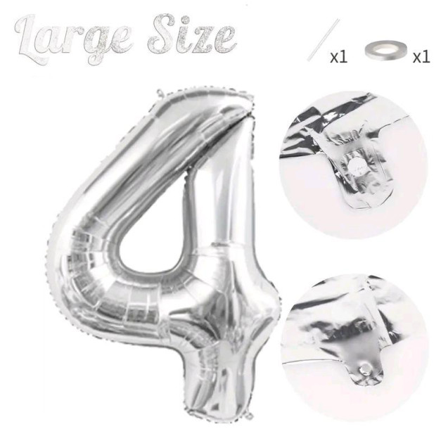 СЕРЕБРЯНЫЙ ВОЗДУШНЫЙ ШАР 83СМ ЦИФРА 4