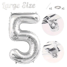 СЕРЕБРЯНЫЙ ВОЗДУШНЫЙ ШАР 83СМ ЦИФРА 5