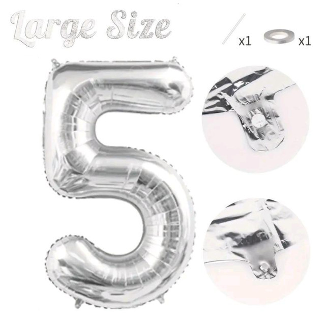 СЕРЕБРЯНЫЙ ВОЗДУШНЫЙ ШАР 83СМ ЦИФРА 5