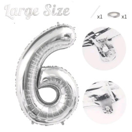 СЕРЕБРЯНЫЙ ВОЗДУШНЫЙ ШАР 83СМ ЦИФРА 6
