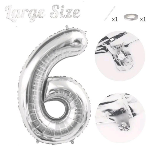 СЕРЕБРЯНЫЙ ВОЗДУШНЫЙ ШАР 83СМ ЦИФРА 6