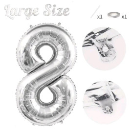 СЕРЕБРЯНЫЙ ВОЗДУШНЫЙ ШАР 83СМ ЦИФРА 8