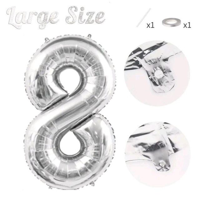 СЕРЕБРЯНЫЙ ВОЗДУШНЫЙ ШАР 83СМ ЦИФРА 8
