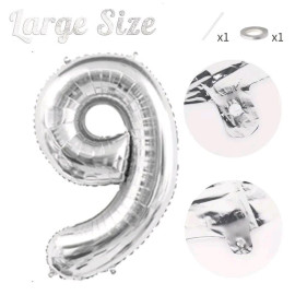 СЕРЕБРЯНЫЙ ВОЗДУШНЫЙ ШАР 83СМ ЦИФРА 9