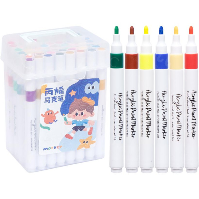 МАРКЕР АКРИЛОВЫЙ 48 ЦВЕТОВ W820-48 КРУГЛЫЙ НАКОНЕЧНИК,В ПЛАСТИКОВОМ БОКСЕ