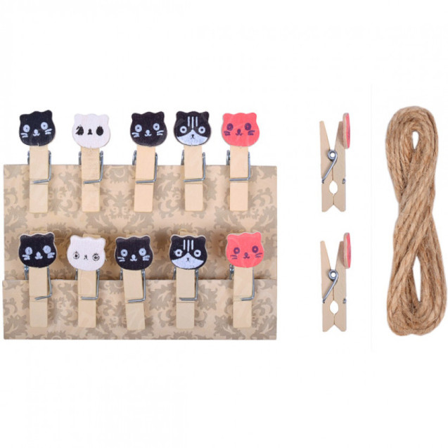 ПРИЩЕПКИ ДЕРЕВЯННЫЕ ДЕКОРАТИВНЫЕ С ФИГУРКОЙ 10ШТ 3,5*0,6СМ 4-201