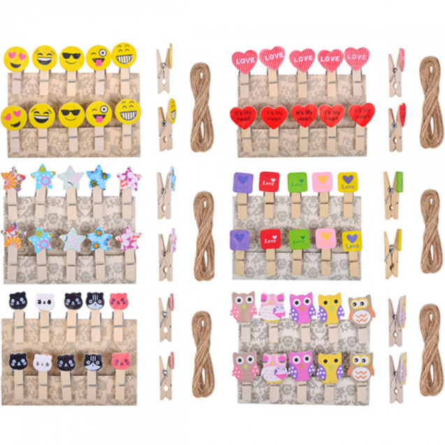 ПРИЩЕПКИ ДЕРЕВЯННЫЕ ДЕКОРАТИВНЫЕ С ФИГУРКОЙ 10ШТ 3,5*0,6СМ 4-201