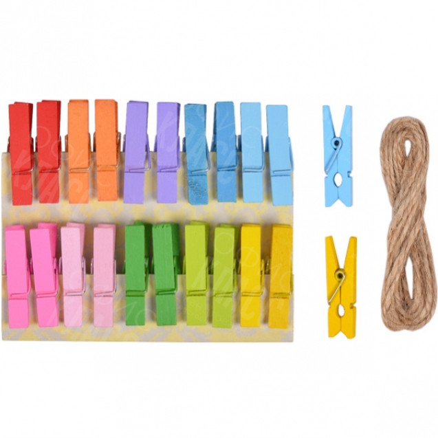 ПРИЩЕПКИ ДЕРЕВЯННЫЕ ДЕКОРАТИВНЫЕ ЦВЕТНЫЕ 20ШТ 3,5*0,6СМ 4-202