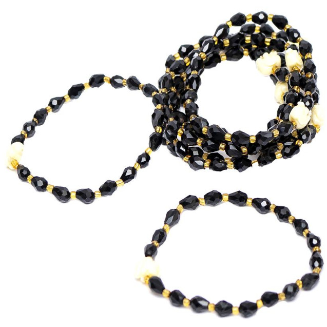 БРАСЛЕТ 001 ИЗ БУСИН НА РЕЗИНКЕ СО СЛОНИКОМ