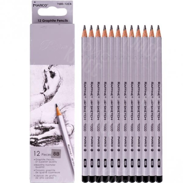 КАРАНДАШИ ГРАФИТОВЫЕ 12 ШТУК 8В-7000 MARCO