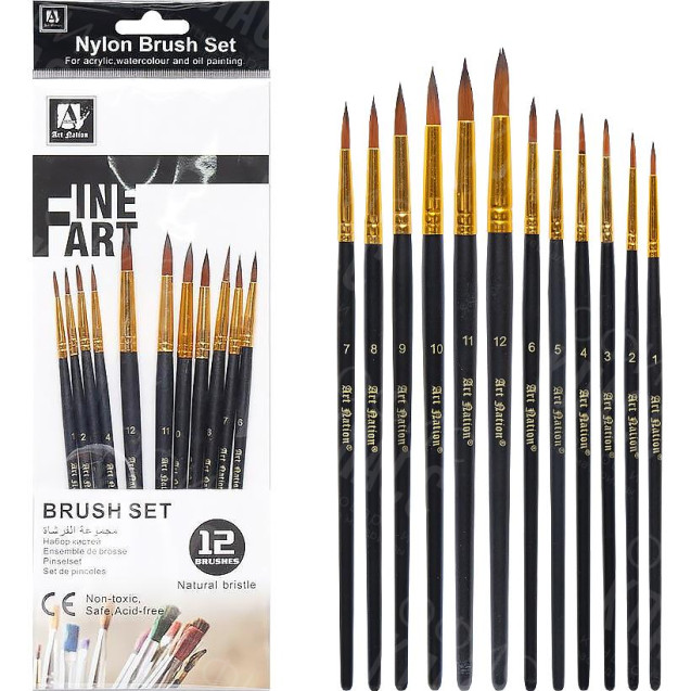 НАБОР КИСТЕЙ ХУДОЖЕСТВЕННЫХ С НАТУРАЛЬНОЙ ЩИТИНОЙ 12 ШТ BR5812
