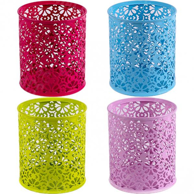 СТАКАН ДЛЯ РУЧЕК МЕТАЛЛИЧЕСКИЙ "АЖУРНЫЙ" 3687, ЦВЕТНОЙ 9,8Х8 СМ