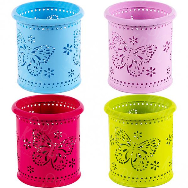 СТАКАН ДЛЯ РУЧЕК МЕТАЛЛИЧЕСКИЙ "БАБОЧКА" 3548, ЦВЕТНОЙ 9,8Х8 СМ